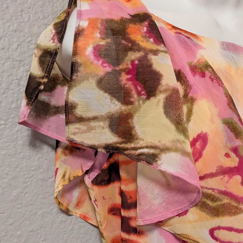 Emma & Michele Pink and Brown Floral Mini Dress Chiffon Overlay Sz. 12 - Picture 11 of 12